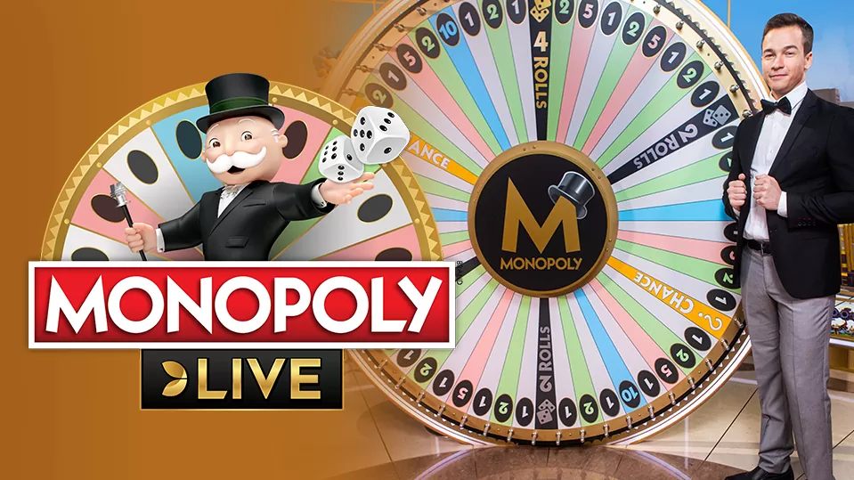 Ruota di Monopoly Live con segmenti 2 Rolls, 4 Rolls e Chance