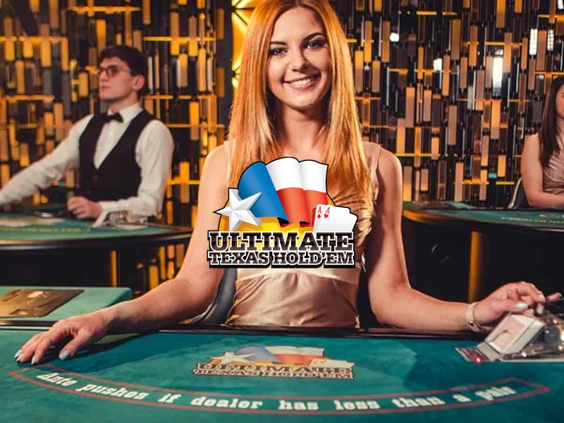 Ultimate Texas Holdem live poker contro il banco con carte e chips